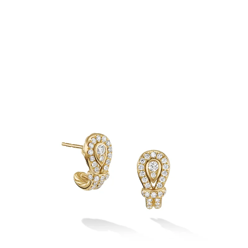 flow-shaped drop earrings-Thoroughbred Loop Huggie Hoop Earrings in 18K Yellow Gold with Full Pave Diamonds