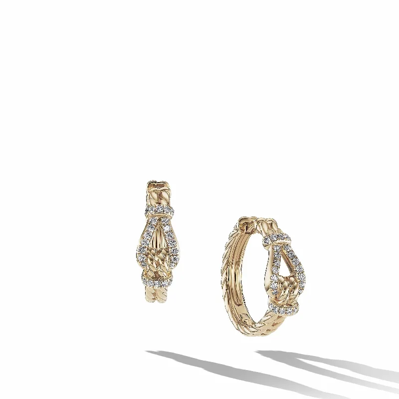 elegant stud earrings-Thoroughbred Loop Hoop Earrings in 18K Yellow Gold with Pave Diamonds