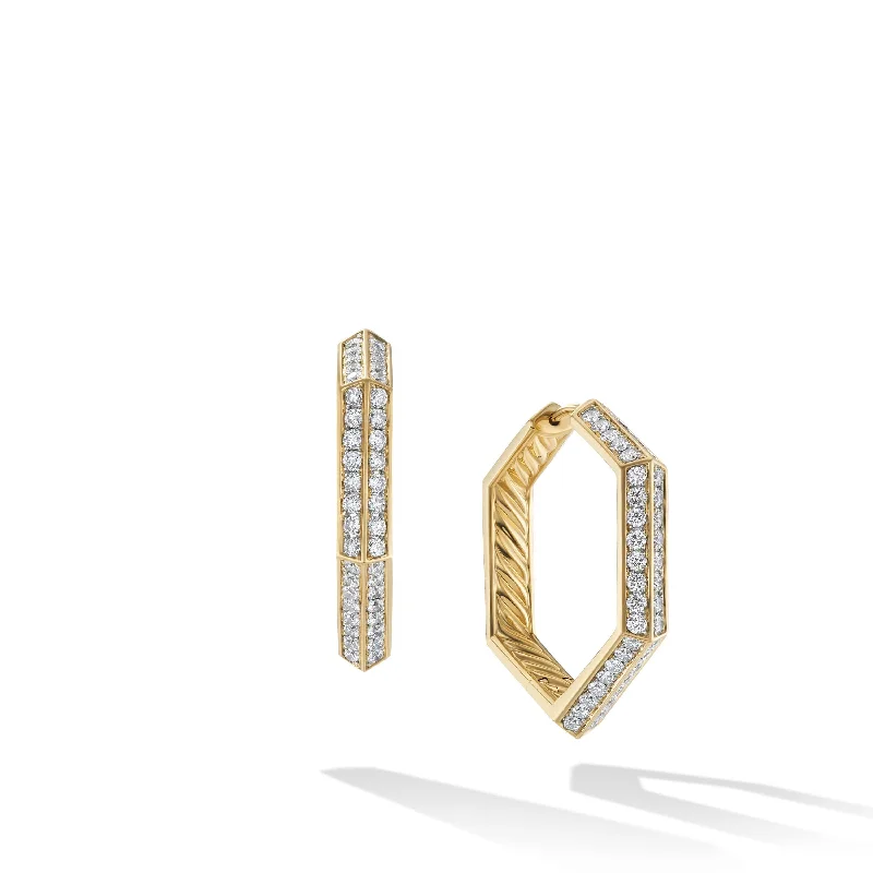 bendable hoop earrings-Carlyle Hoop Earrings in 18K Yellow Gold with Pave Diamonds