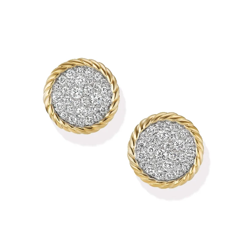 heavy statement earrings-DY Elements Button Stud Earrings in 18K Yellow Gold with Pave Diamonds