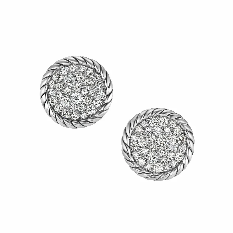 heavy gemstone earrings-DY Elements Button Stud Earrings in Sterling Silver with Pave Diamonds