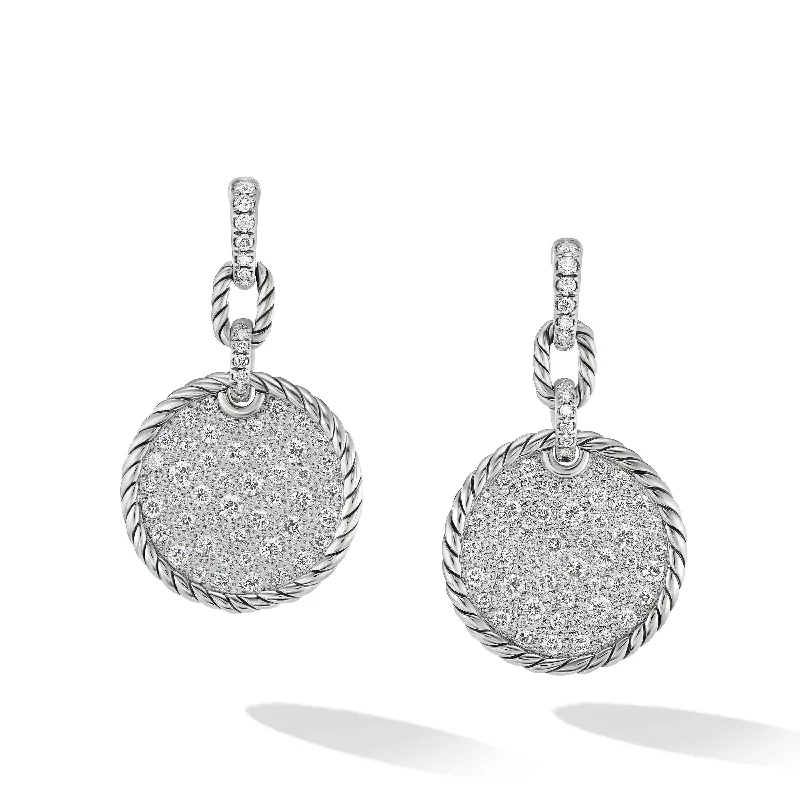 silver braid earrings-DY Elements Convertible Drop Earrings in Sterling Silver with Pave Diamonds