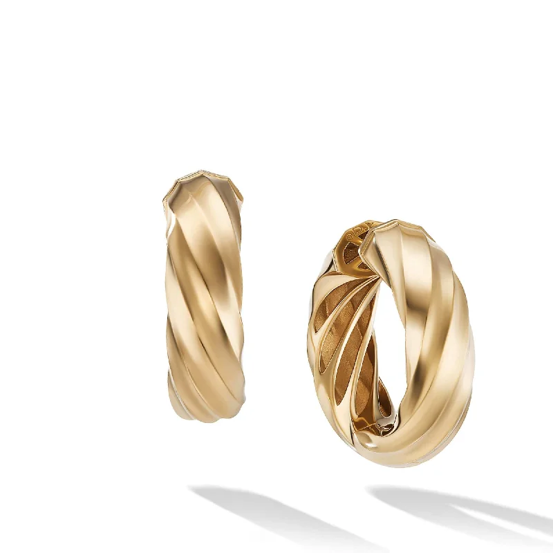 thin gold earrings-Cable Edge Hoop Earrings in Recycled 18K Yellow Gold