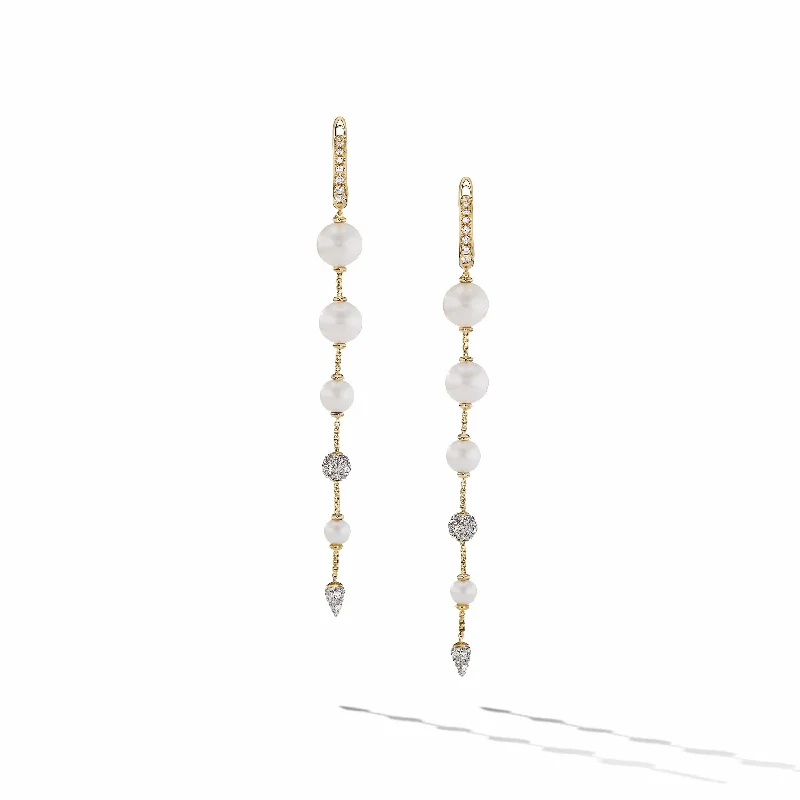 uncut turquoise earrings-Pearl and Pave Drop Earrings in 18K Yellow Gold with Diamonds