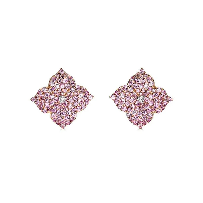 stamped gemstone earrings-Mosaique Small Flower Earrings in Pink Sapphire