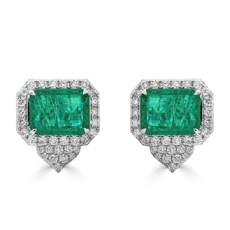 thin drop earrings-Emerald and Diamond Earrings