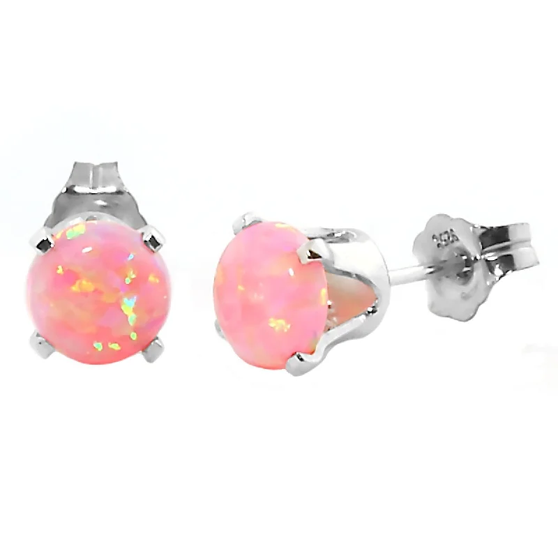 retro ruby stud earrings-Elana: 1.3ct 6mm Pink Angel Skin Opal Crown Set Stud Earrings 925 Silver