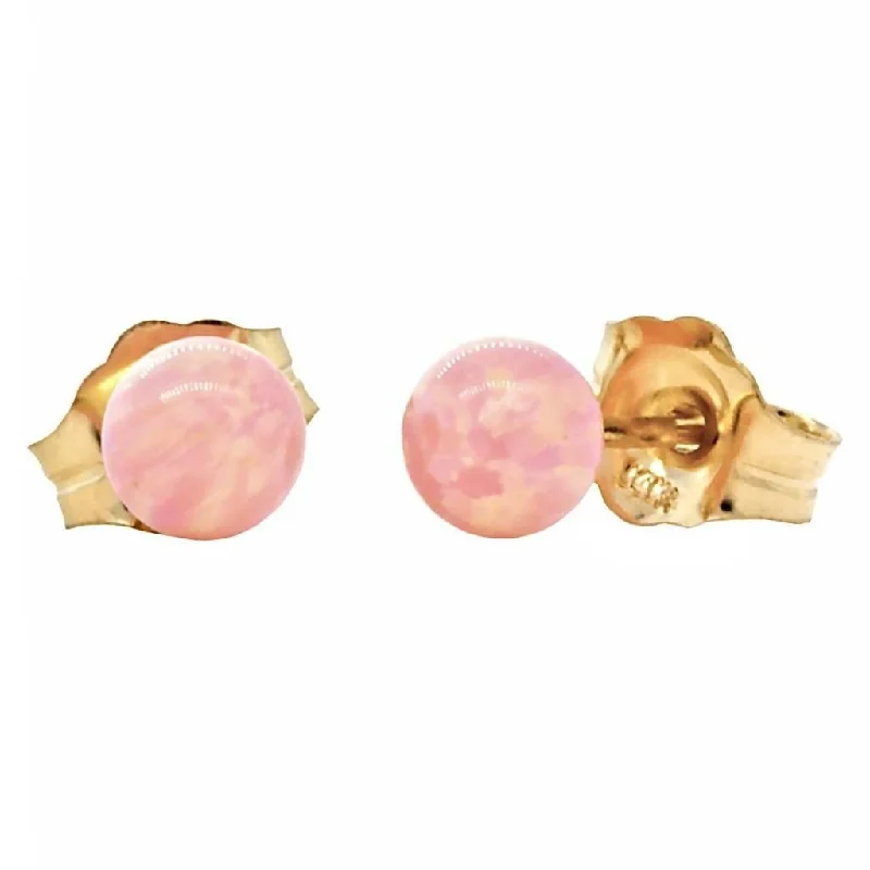 bendable silver earrings-Elana: 4mm Pink Angel Skin Opal Ball Stud Earrings 14K Yellow Gold