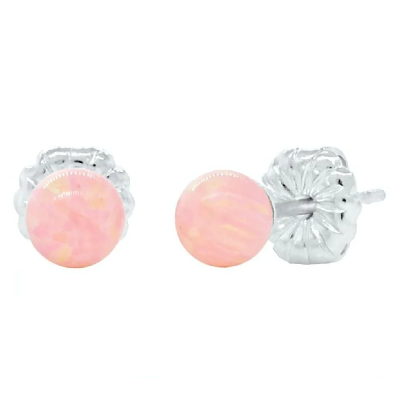 thin hoop earrings-Elana: 4mm Pink Angel Skin Opal Ball Stud Earrings 925 Sterling Silver