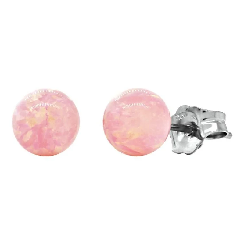 tarnished gold earrings-Elana: 6mm Pink Angel Skin Opal Ball Stud Earrings 14K White Gold