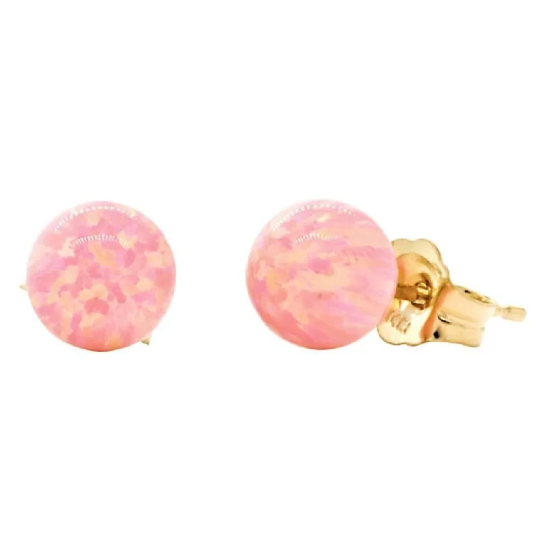 wanderlust chandelier earrings-Elana: 6mm Pink Angel Skin Opal Ball Stud Earrings 14K Yellow Gold