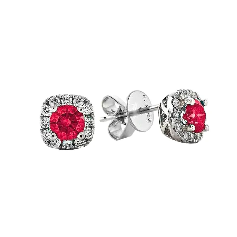 heavy statement earrings-Ruby & Diamond Halo Stud Earrings