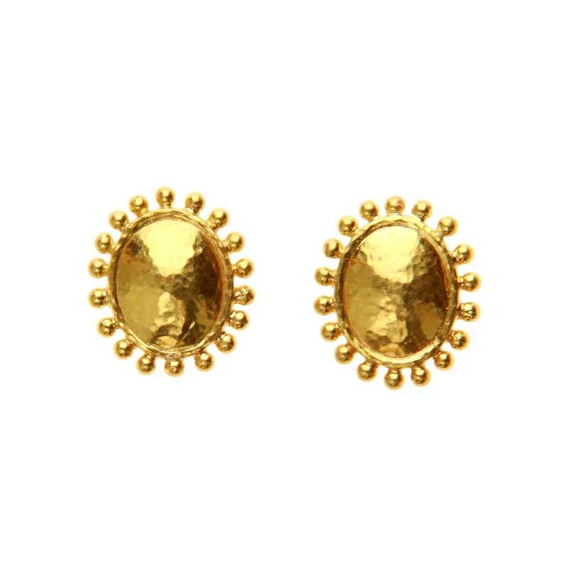 stellar star earrings-Vertical Oval Granulated Gold Dome Stud Earrings