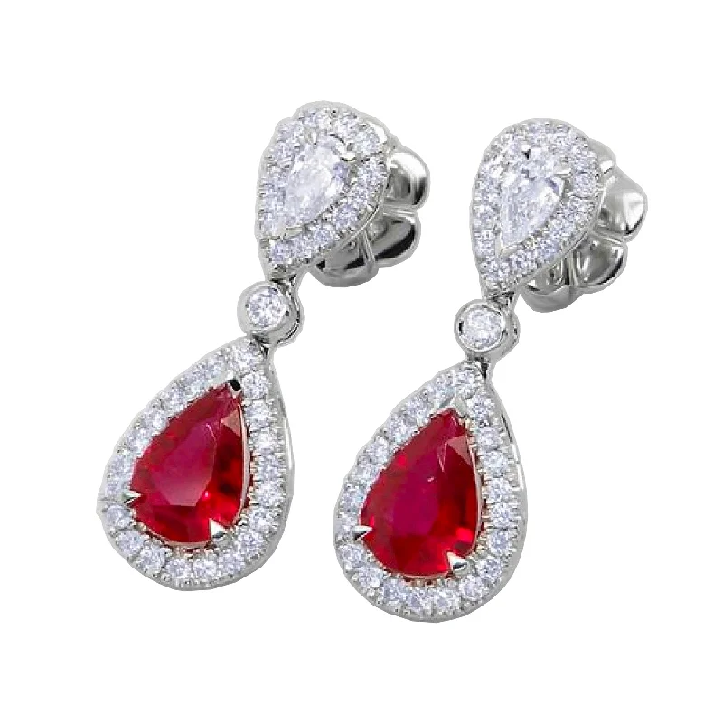 wanderlust turquoise earrings-Ruby & Diamond Halo Drop Earrings