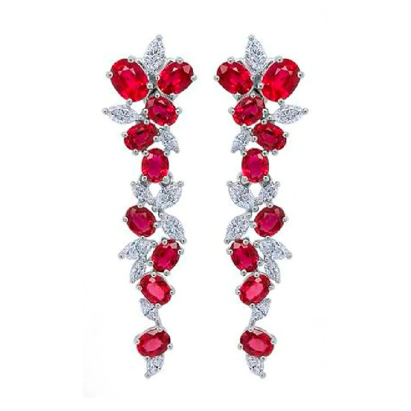 custom cosmos earrings-Ruby & Diamond Cluster Dangle Earrings