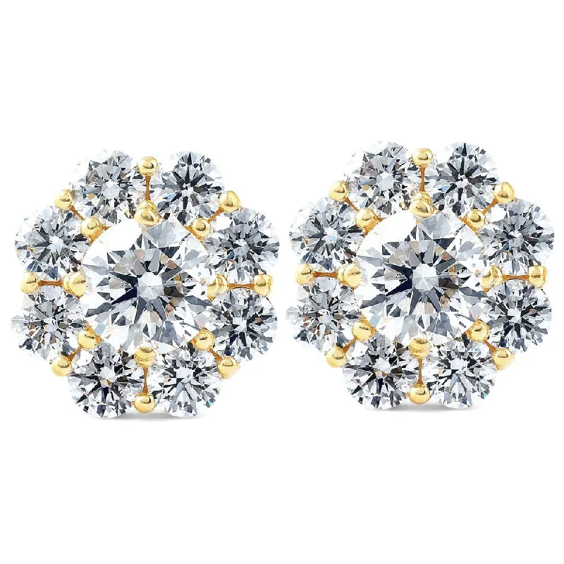 flow-shaped charm earrings-EX3 14k Yellow Gold 3 Ct TDW Diamond Halo Studs Lab Grown (G/H-SI)