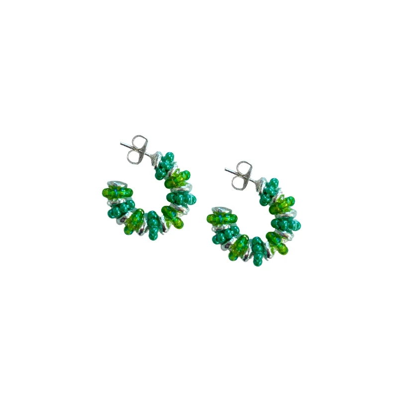 ocean tide earrings-Formation Beaded Hoops (Silver)