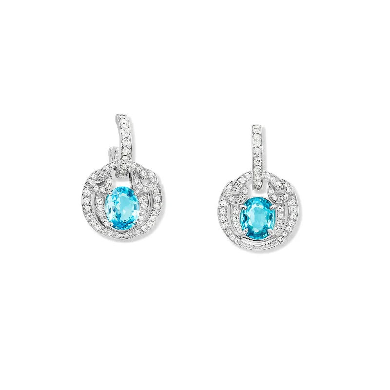 tarnished silver hoop earrings-Frida Earring Drops 18ct White Gold - Blue Zircon & Diamond