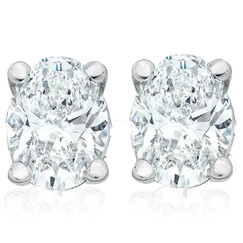 ten-stone earrings-G/VS 1Ct Certified Lab Grown Oval Diamond Studs 14k White Gold Earrings ((G), (VS2))