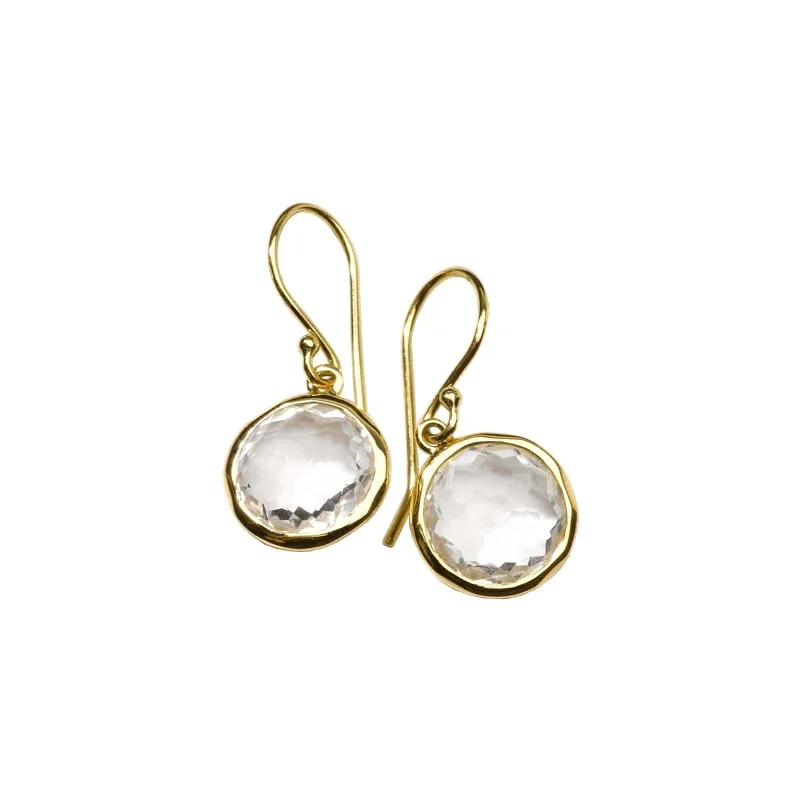 regency gold earrings-Small Single Drop Earrings in Rock Crystal