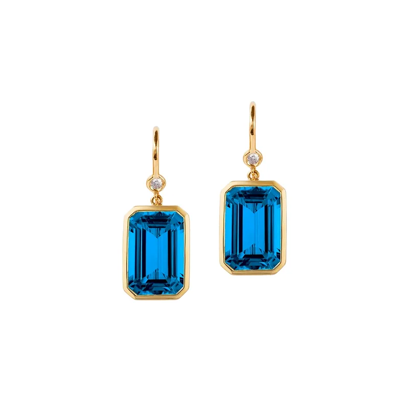 thin couple earrings-London Blue Topaz Gossip Earrings with Diamonds