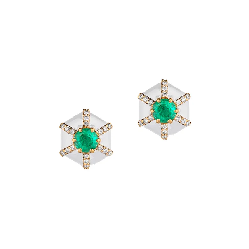 wanderlust turquoise hoop earrings-Emerald, Diamond, and White Enamel Earrings