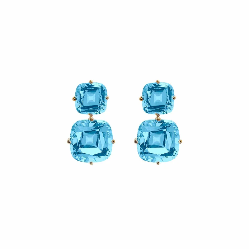 wanderlust garnet earrings-Blue Topaz Two-Tier Earrings