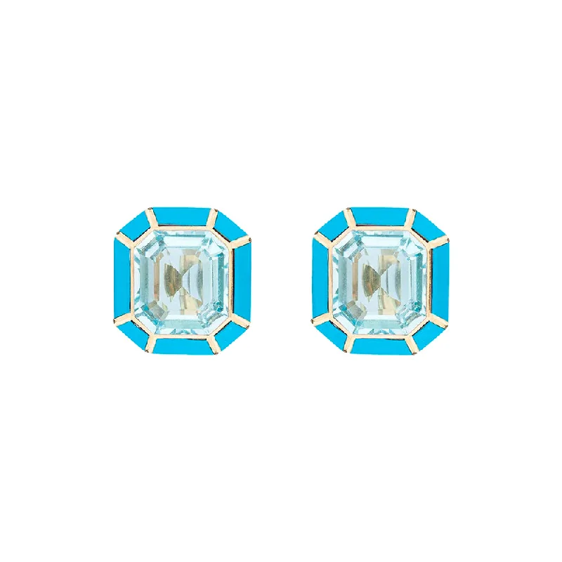 rose gold ten-layer earrings-Blue Topaz and Turquoise Stud Earrings