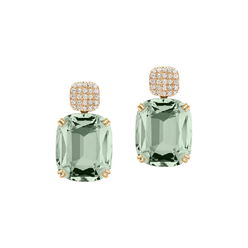 leafy-themed drop earrings-Prisiolite and Diamond Drop Earrings