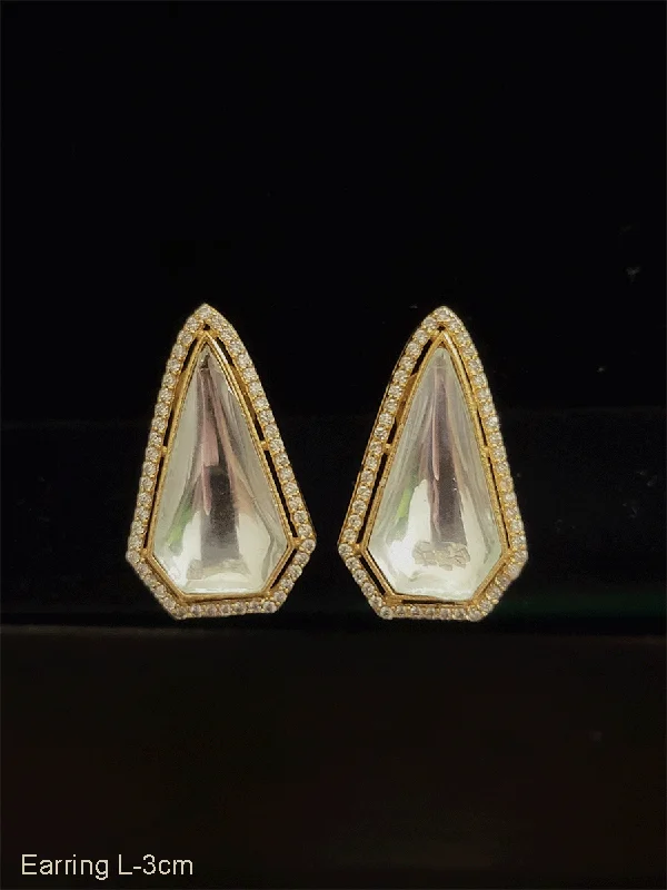 bendable drop earrings-Long triangular shape uncut polki studs