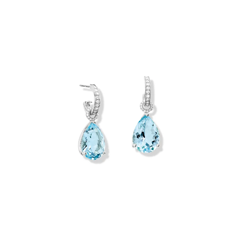 frond charm earrings-Luiza Earring Drops White Gold - Blue Topaz & Diamond Pavé