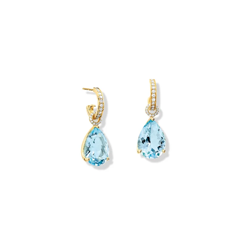 ridged silver earrings-Luiza Earring Drops Yellow Gold - Blue Topaz & Diamond Pavé