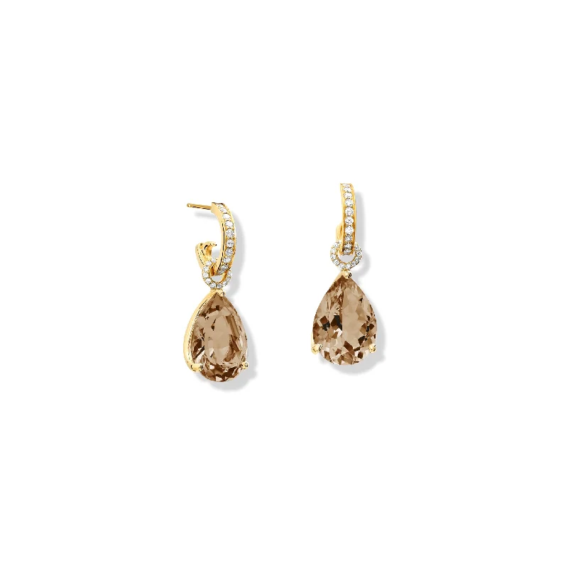 pewter stud earrings-Luiza Earring Drops Yellow Gold - Smoky Quartz & Diamond Pavé