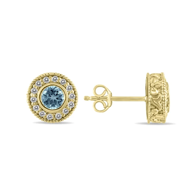 urban satin earrings-Marquee 1/2 Carat TW Aquamarine and Diamond Bezel Set Earrings 10K Yellow Gold