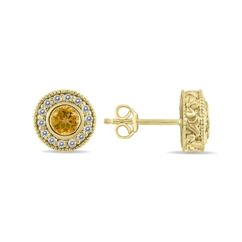 wanderlust chandelier earrings-Marquee 1/2 Carat TW Citrine and Diamond Bezel Set Earrings 10K Yellow Gold