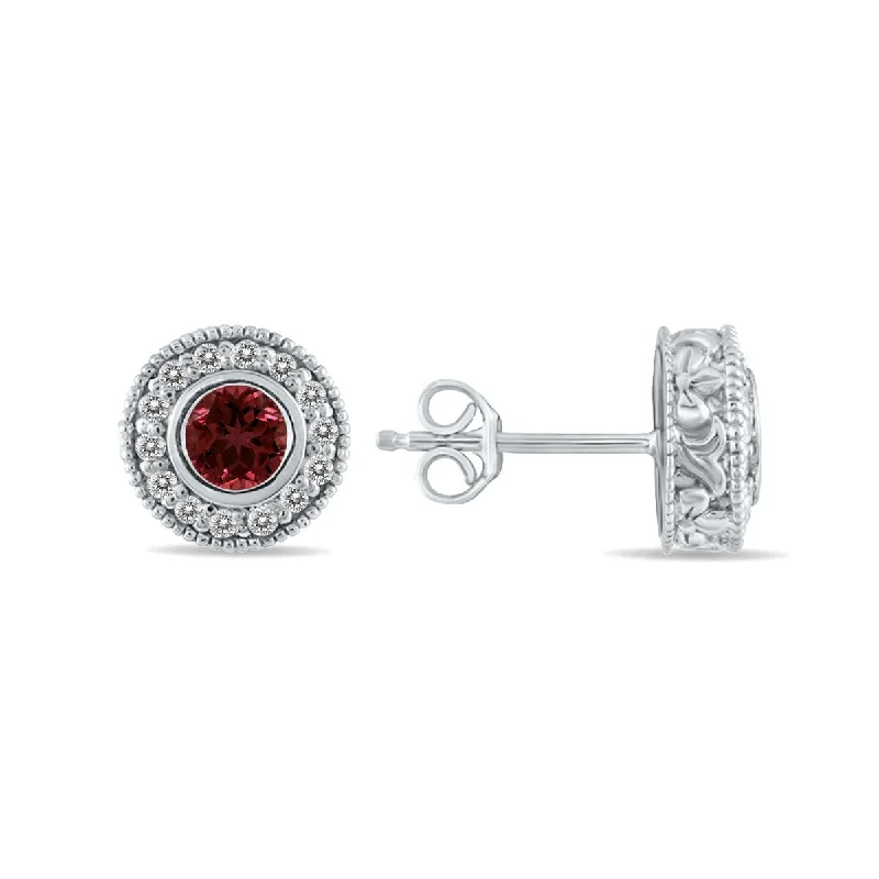 tarnished silver earrings-Marquee 1/2 Carat TW Garnet and Diamond Bezel Set Earrings 10K White Gold