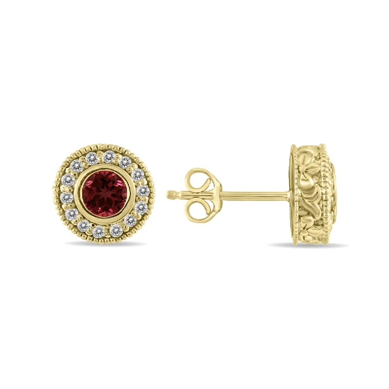 frond drop earrings-Marquee 1/2 Carat TW Garnet and Diamond Bezel Set Earrings 10K Yellow Gold