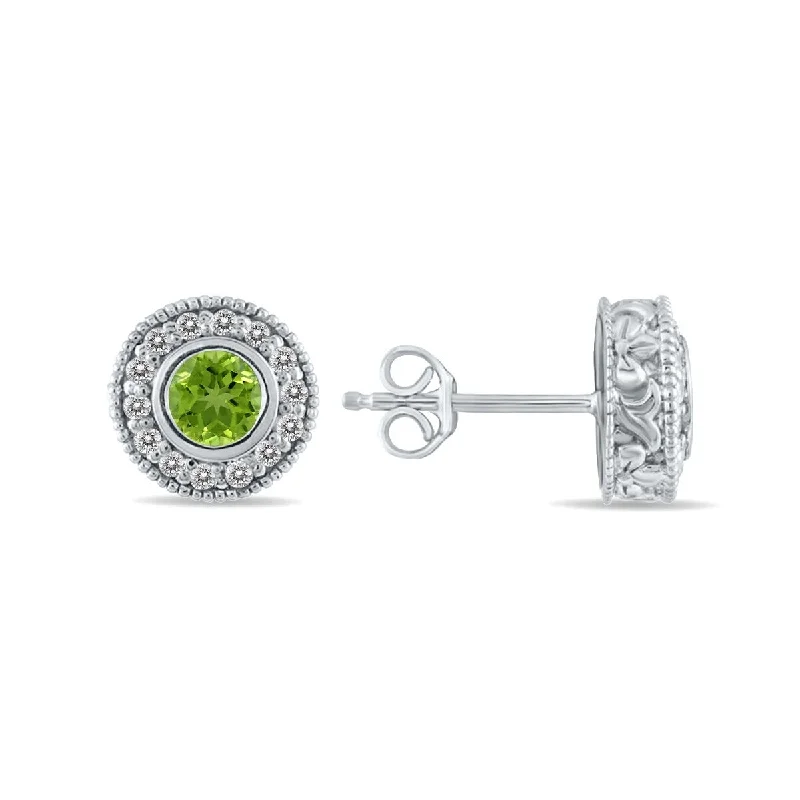 wanderlust garnet earrings-Marquee 1/2 Carat TW Peridot and Diamond Bezel Set Earrings 10K White Gold