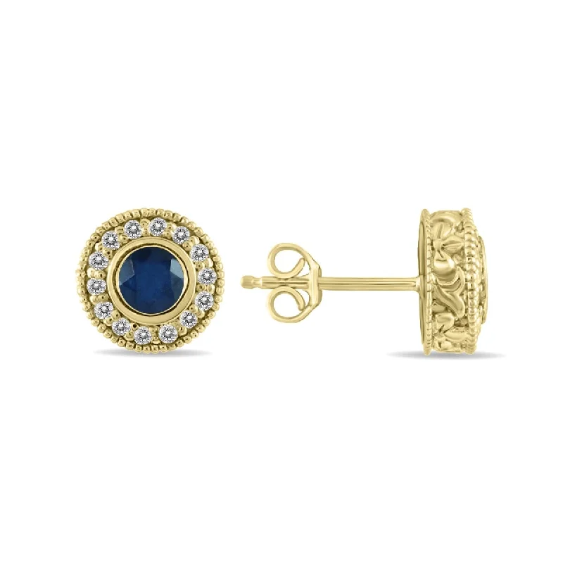 stamped love earrings-Marquee 1/2 Carat TW Sapphire and Diamond Bezel Set Earrings 10K Yellow Gold