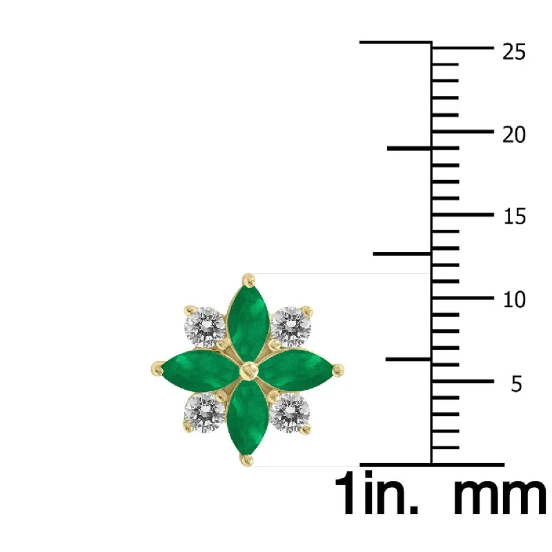 elegant stud earrings-Marquee 1 Carat TW Emerald and Diamond Flower Earrings in 10K Yellow Gold