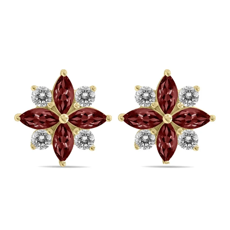 pearl knotted earrings-Marquee 1 Carat TW Garnet and Diamond Flower Earrings in 10K White Gold