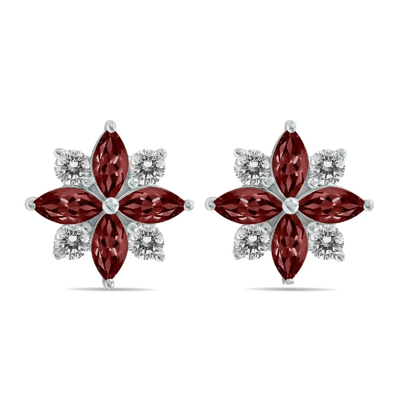 thin hoop earrings-Marquee 1 Carat TW Garnet and Diamond Flower Earrings in 10K White Gold