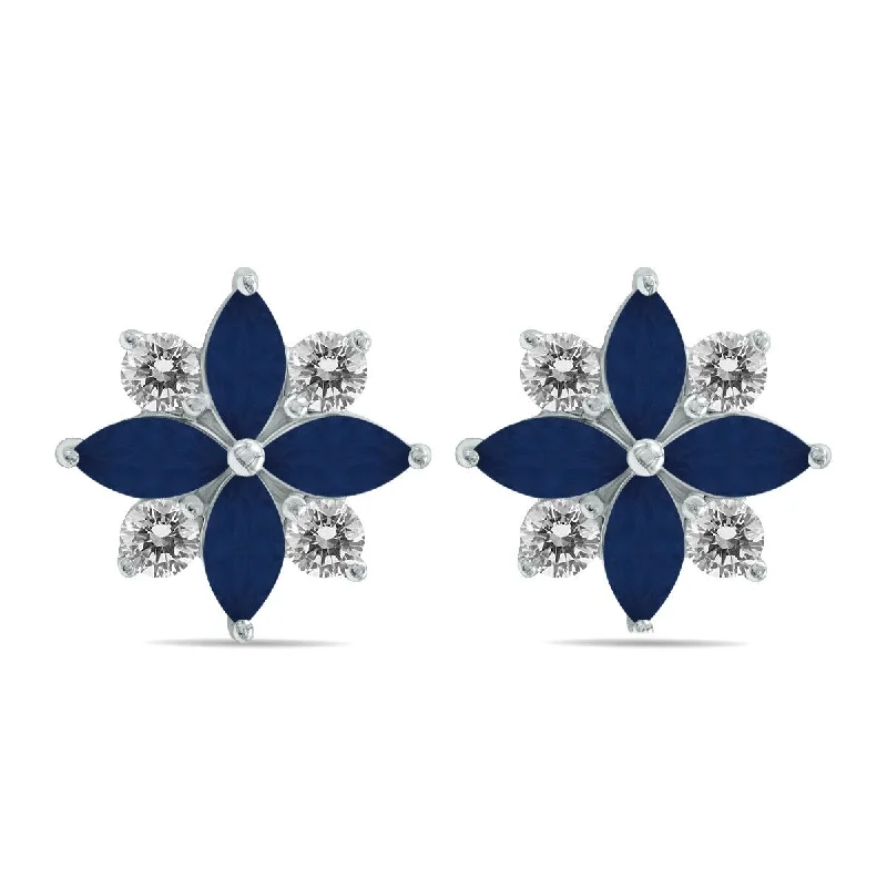 pearl braided earrings-Marquee 1 Carat TW Sapphire and Diamond Flower Earrings in 10K White Gold