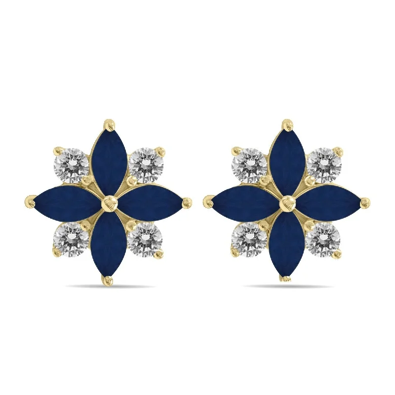 retro pearl drop earrings-Marquee 1 Carat TW Sapphire and Diamond Flower Earrings in 10K Yellow Gold