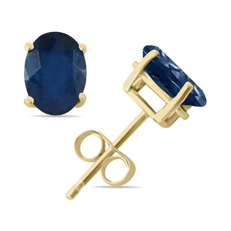 flow-shaped charm earrings-Marquee 4 Carat All-Natural Genuine 9x7mm, Oval Sapphire Earrings set in 14K Yellow Gold