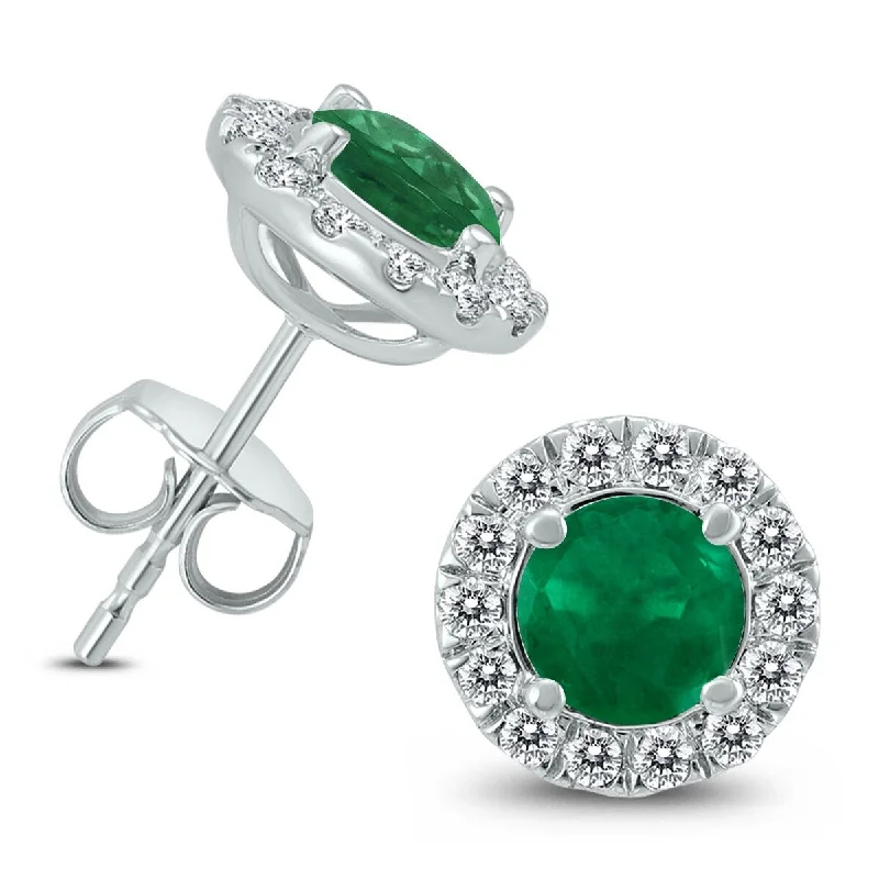 luxurious silver earrings-Marquee Genuine 1 3/4 Carat TW Natural Emerald And Real Diamond Halo Earrings in 14K White Gold