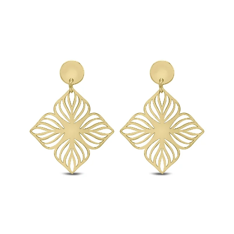 frond dangle earrings-Marquee Jewels 14K Yellow Gold Flower Cutout Drop Earrings