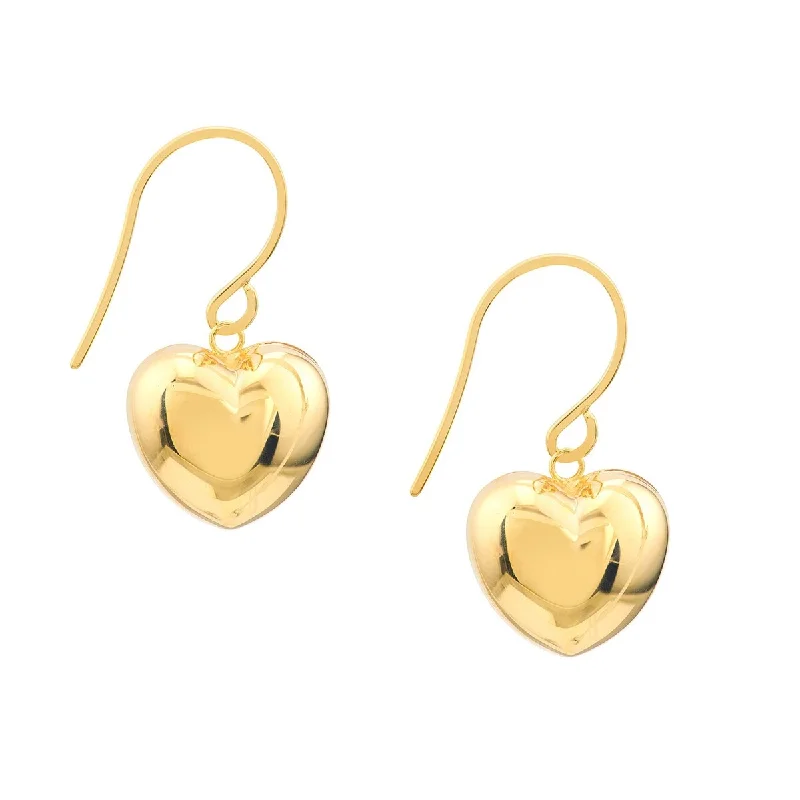 ornate trellis earrings-Marquee Jewels 14K Yellow Gold Puffed Heart Fish Hook Earrings