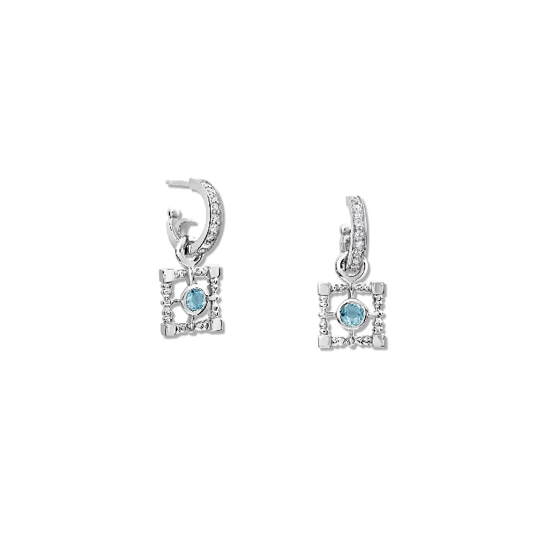 garnet dangle earrings-Mashrabiya Trellis Square Earring Drops Silver - Blue Topaz