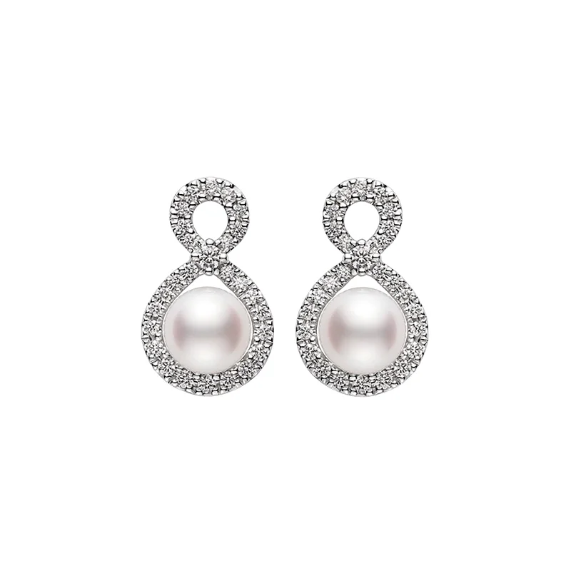 pewter drop earrings-Ruyi Akoya Cultured Pearl and Diamond Earrings